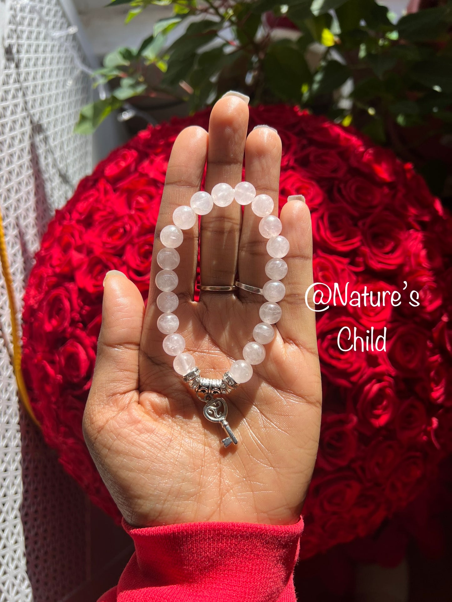LOVE ON ME natural pink mystic rose quartz beaded bracelet