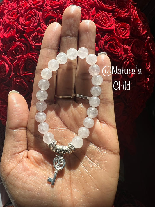 LOVE ON ME natural pink mystic rose quartz beaded bracelet