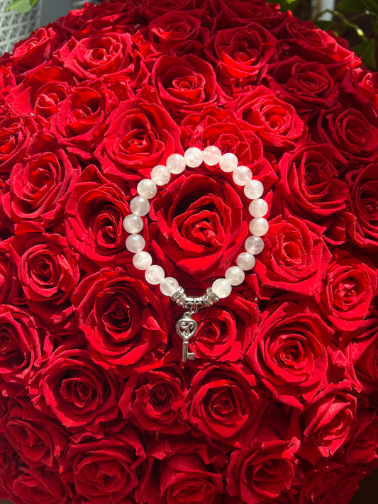 LOVE ON ME natural pink mystic rose quartz beaded bracelet